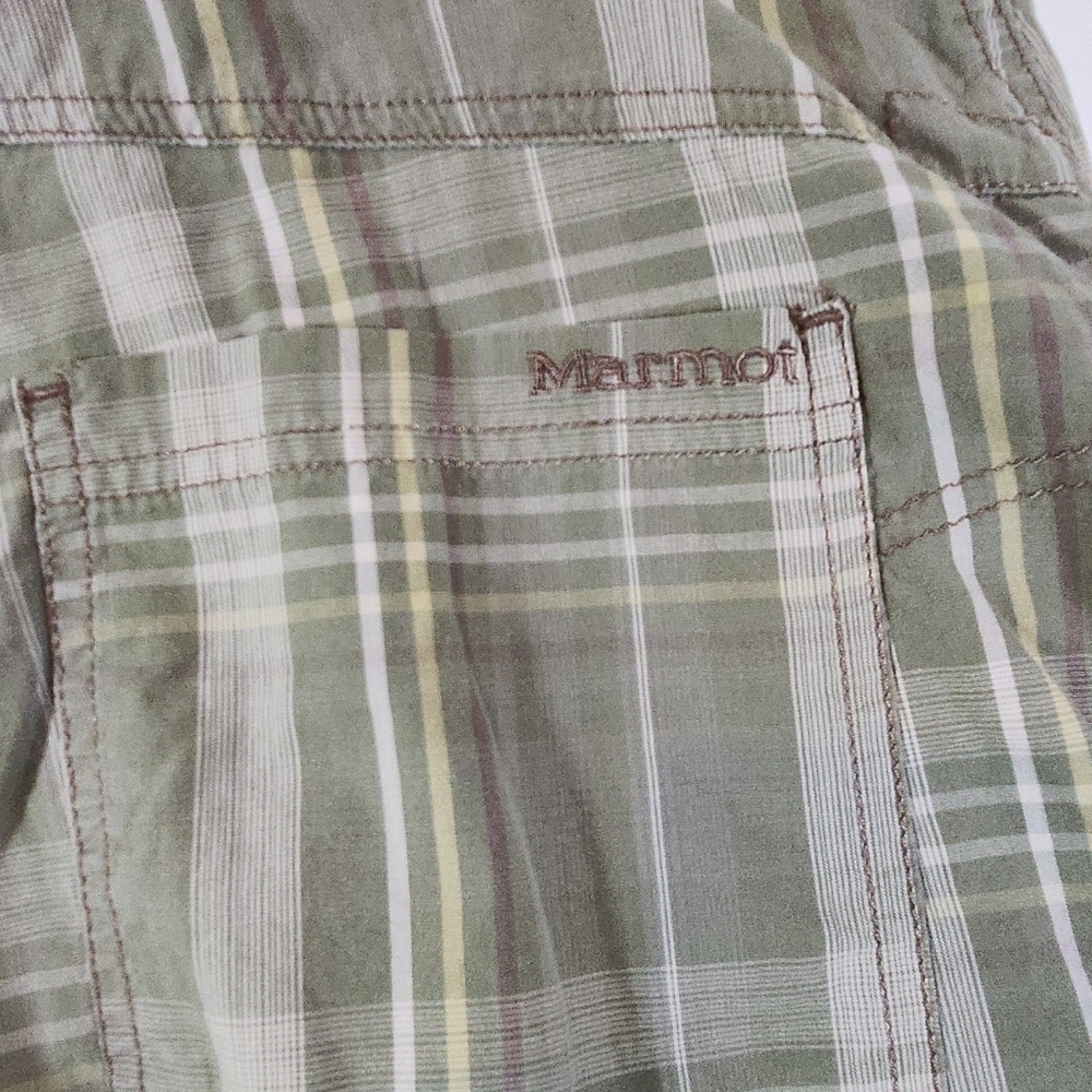 MARMOT Cargo Shorts Mens 34 Green Casual Outdoors Hiking Pockets Cotton Plaid - Picture 5 of 10